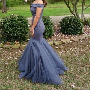Sherri Hill Grey Rhinestoned Mermaid Gown